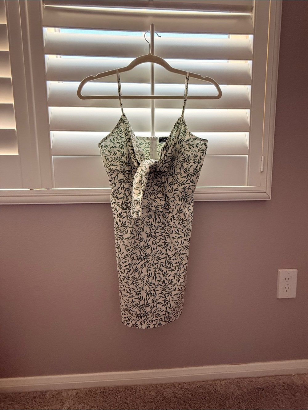 Green Leaf Print Tie-Front Slip Dress